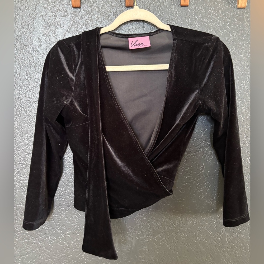 Black velvet wrap top XS